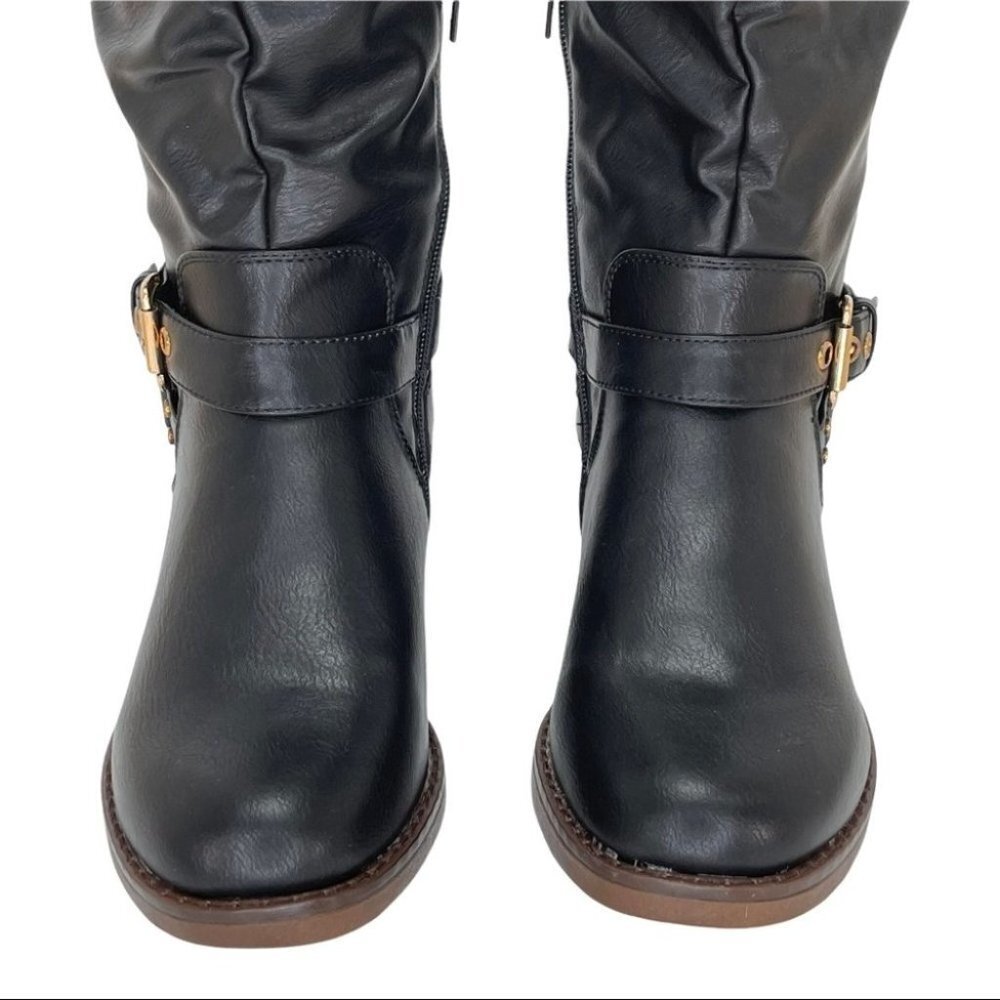 XOXO Montclair Black Faux Leather Tie Back Womens Knee High Boots Size 6M - Picture 5 of 16